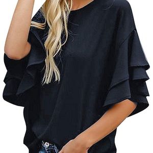 Women's Casual 3/4 Tiered Bell Sleeve Crewneck